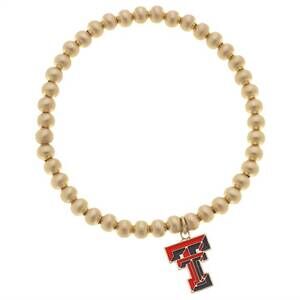 NEW CANVAS STYLE women's texas tech raiders ball bead stretch bracelet in satin